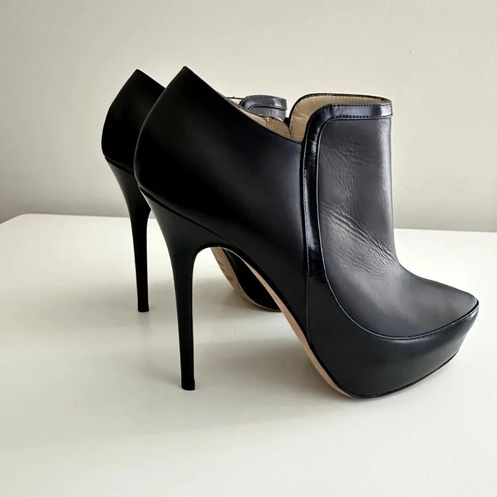 JIMMY CHOO 'Decoy' Black Leather Platform Ankle Booties Boots Size 38.5